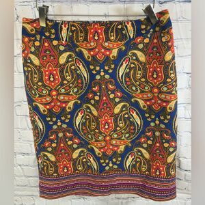 Merona Royal Blue Paisley Floral Mehndi Print Business Casual Pencil Skirt 8